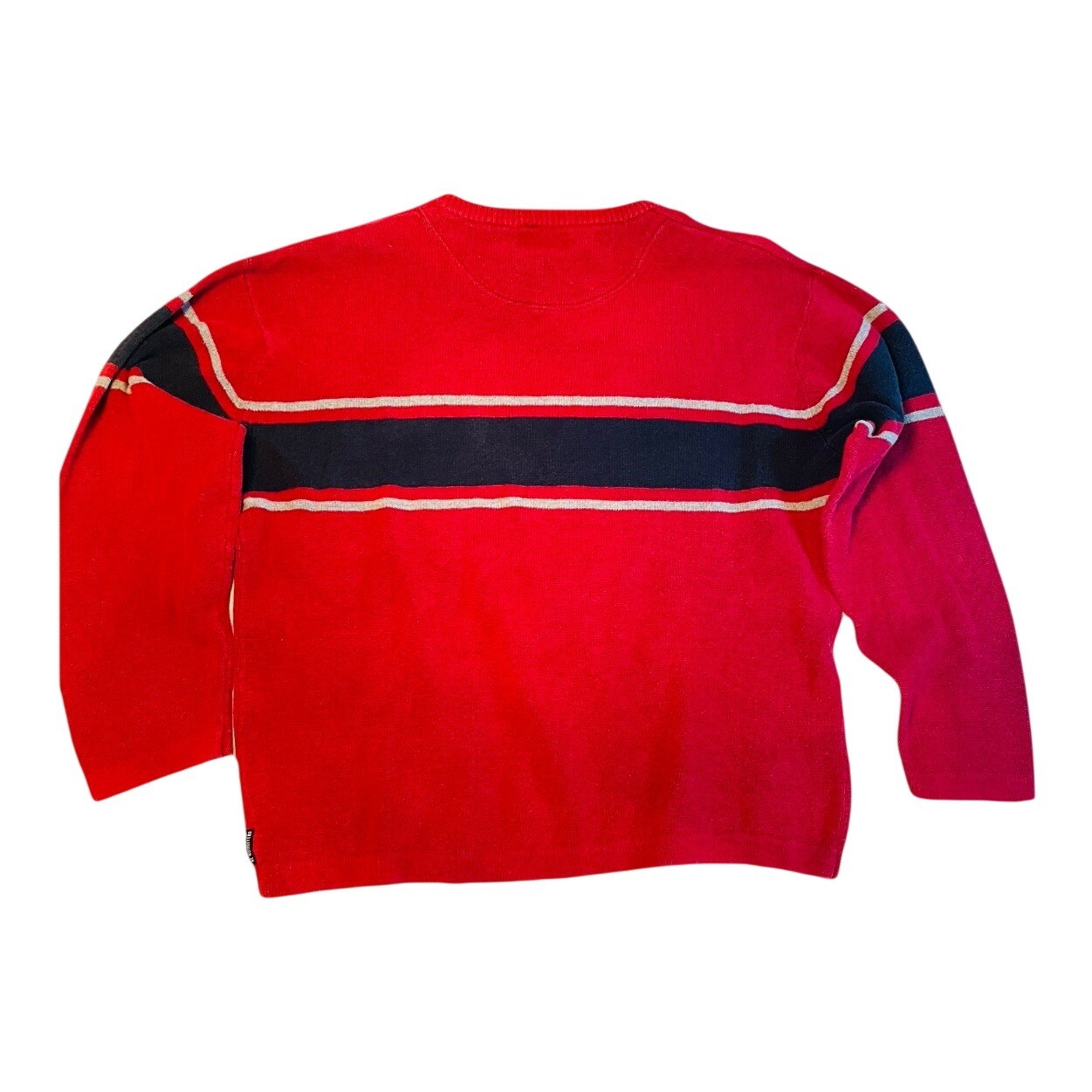 American Eagle Striped Knit Sweater Mens XL Red Navy Y2K Preppy Crewneck