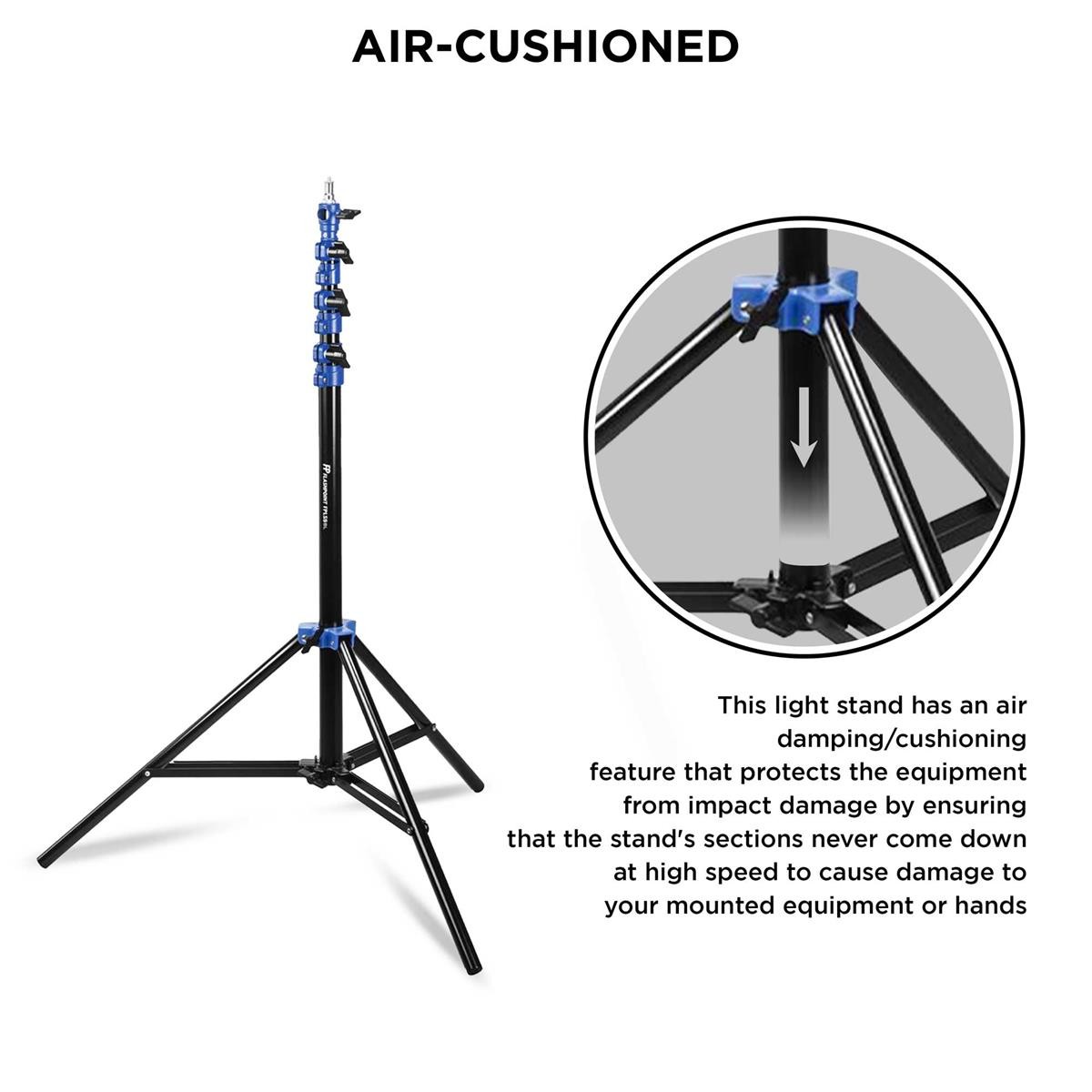 Flashpoint 9.5' Blue Color Coded Pro Air Cushioned Heavy Duty Light Stand for Ph