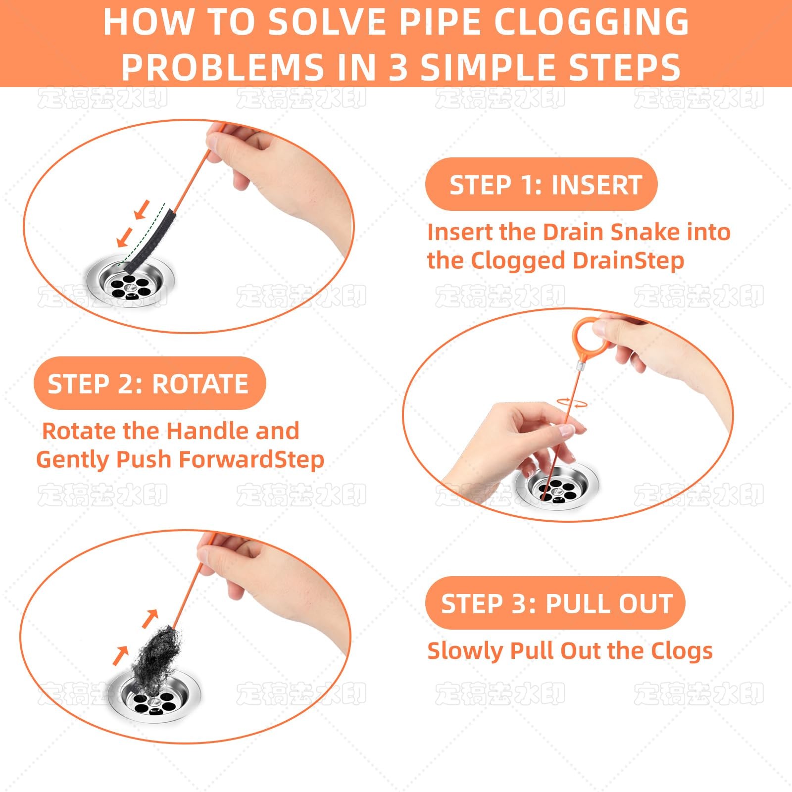 4 Pack 32 Inch Snake Hair Drain Clog Remover Long Flexible Augers Tools