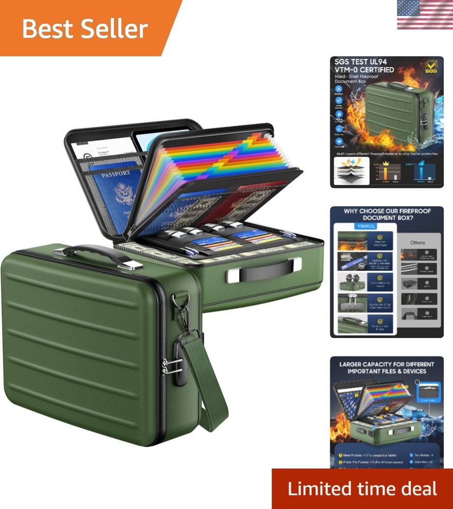 Elegant Fireproof Safe Box for Documents - Smart Storage Solution (Alpine Green)