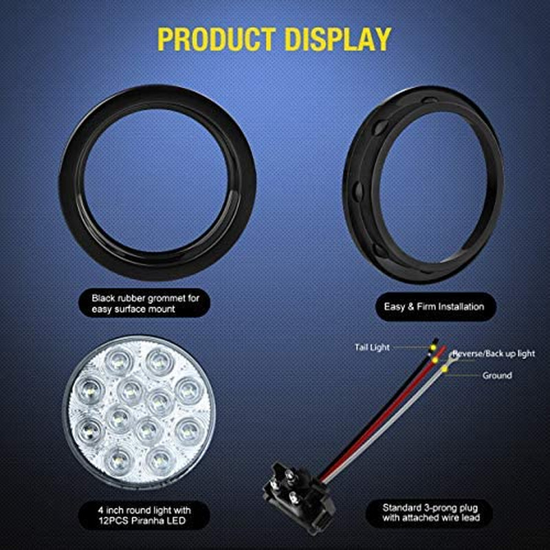 2PCS 4" White round LED Reverse Back up Light W/Surface Mount Grommet P