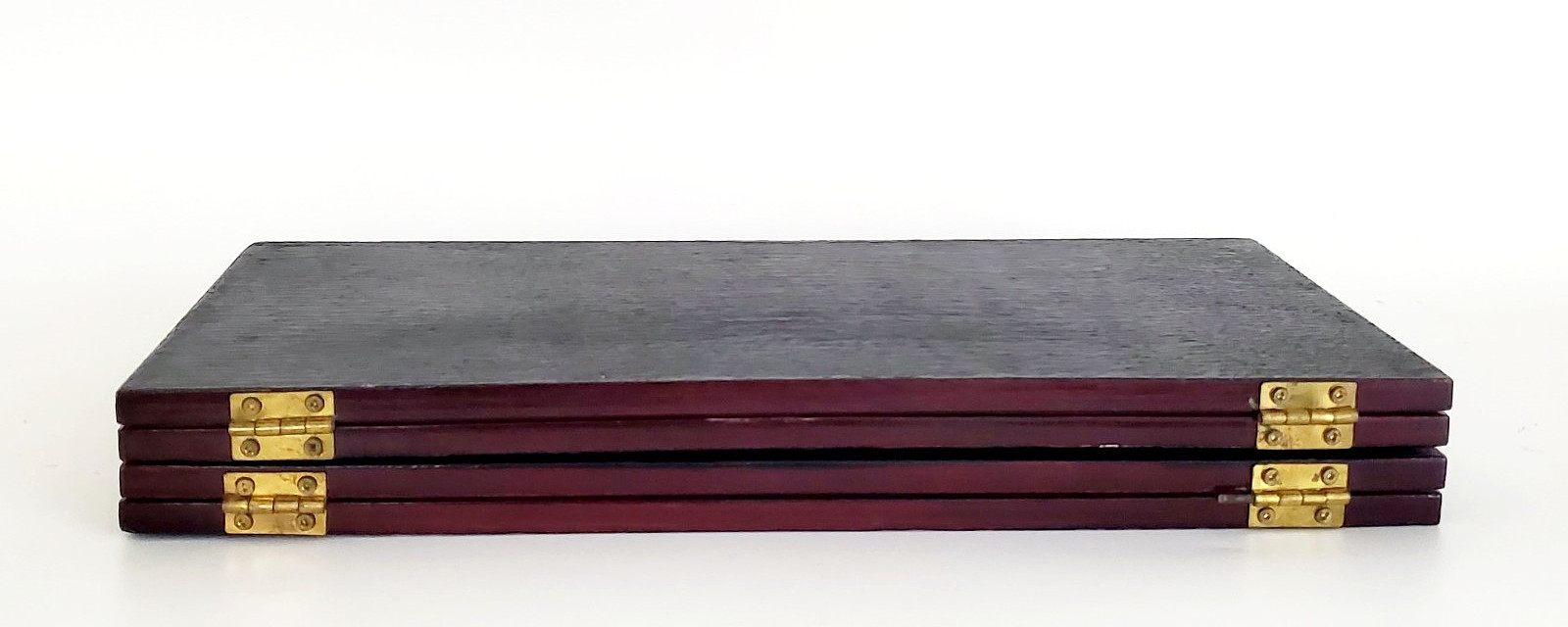 VTG JAPANESE RED LACQUER QUARTER FOLD TABLE SCREEN PANEL SILVER INLAY CHARACTERS