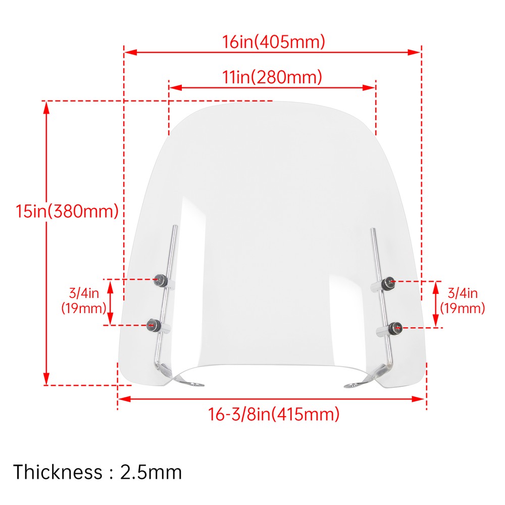 17"x15" Universal Clear Scooter Moped Motorcycle Windshield Windscreen
