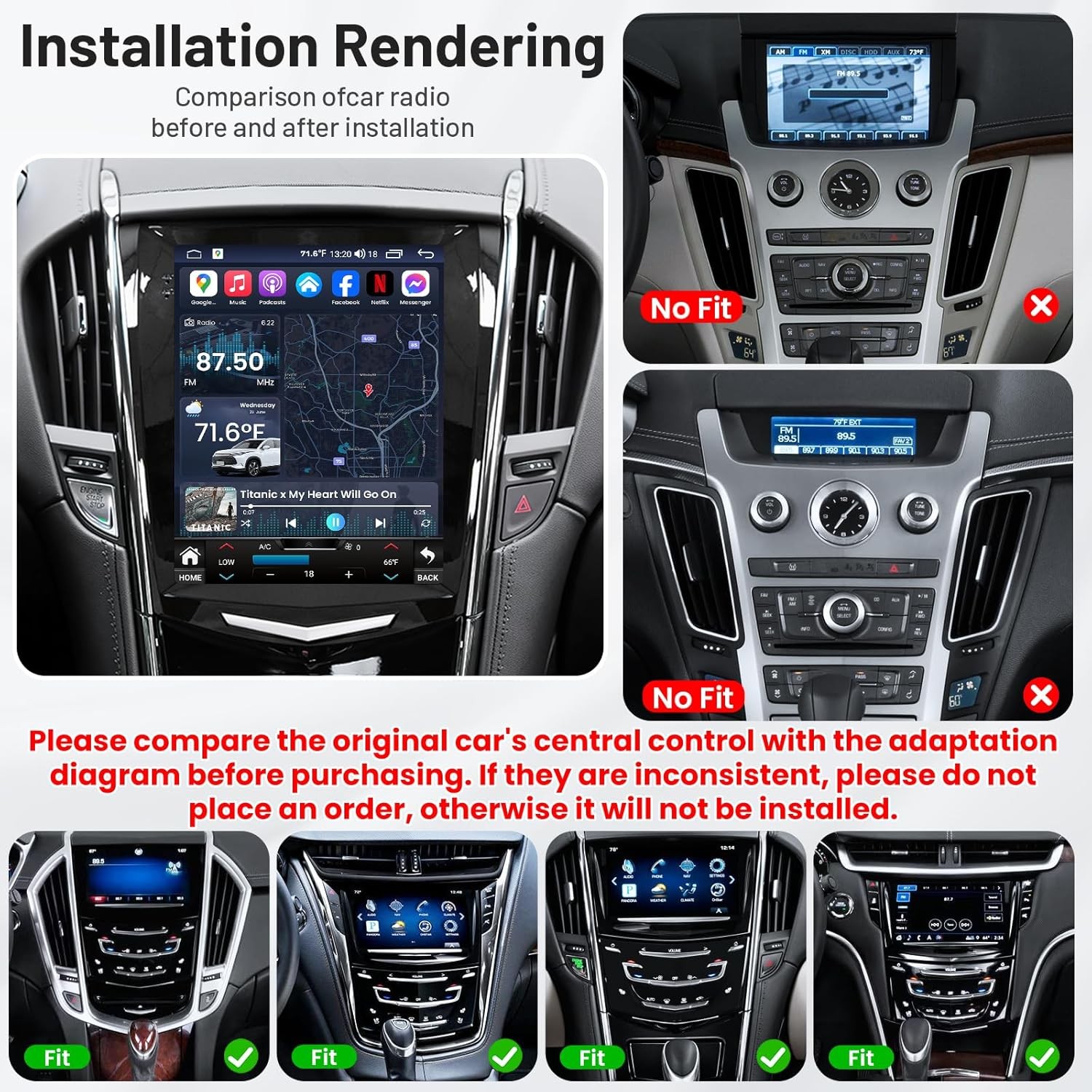 4+64G Car Radio Stereo Carplay Android 13 for Cadillac ATS XTS SRX CTS 2013-2018