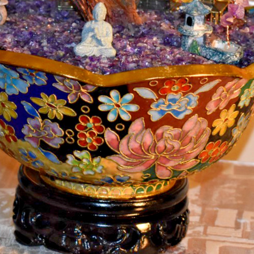 30" VINTAGE BONSAI PEKING JADE TREE IN 10" CLOISONNE BOWL W/EBONY STAND