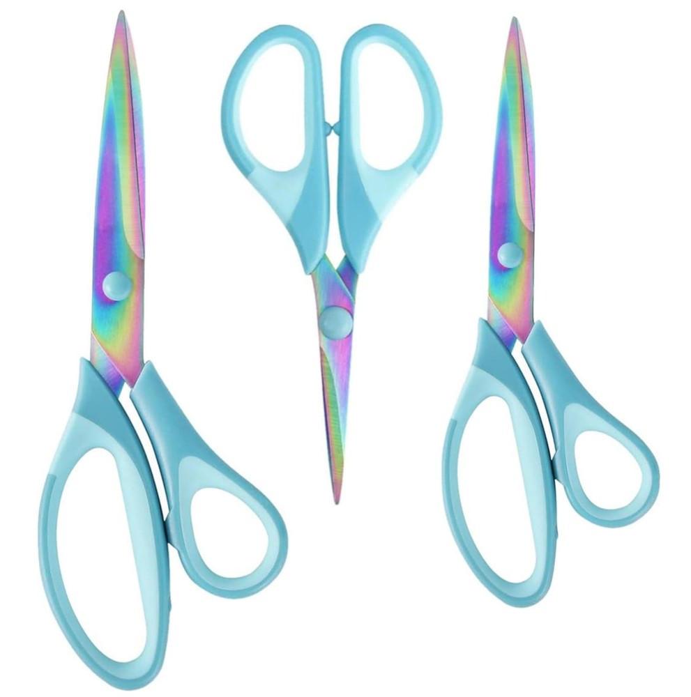 Craft Scissors 3 Pack All Purpose Sharp Titanium Blades Shears Blue Handle