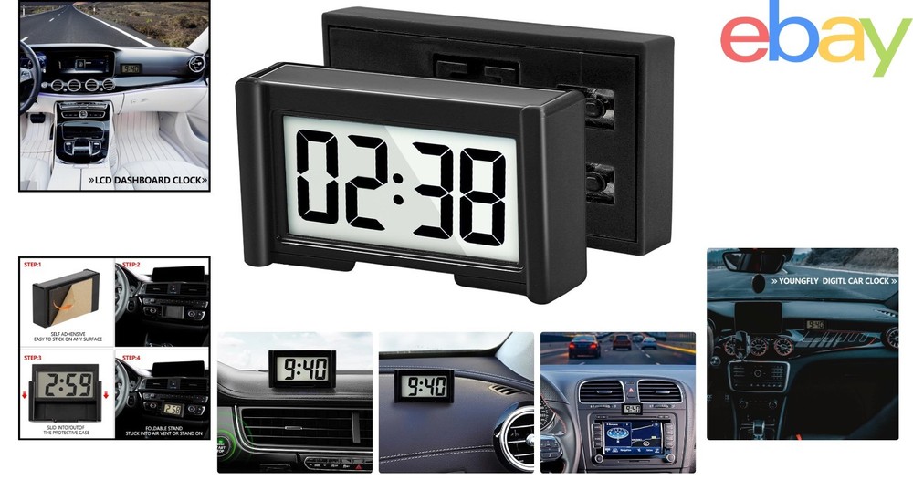 Small Battery Operated Dashboard Clock for Vehicles with Large Display Screen