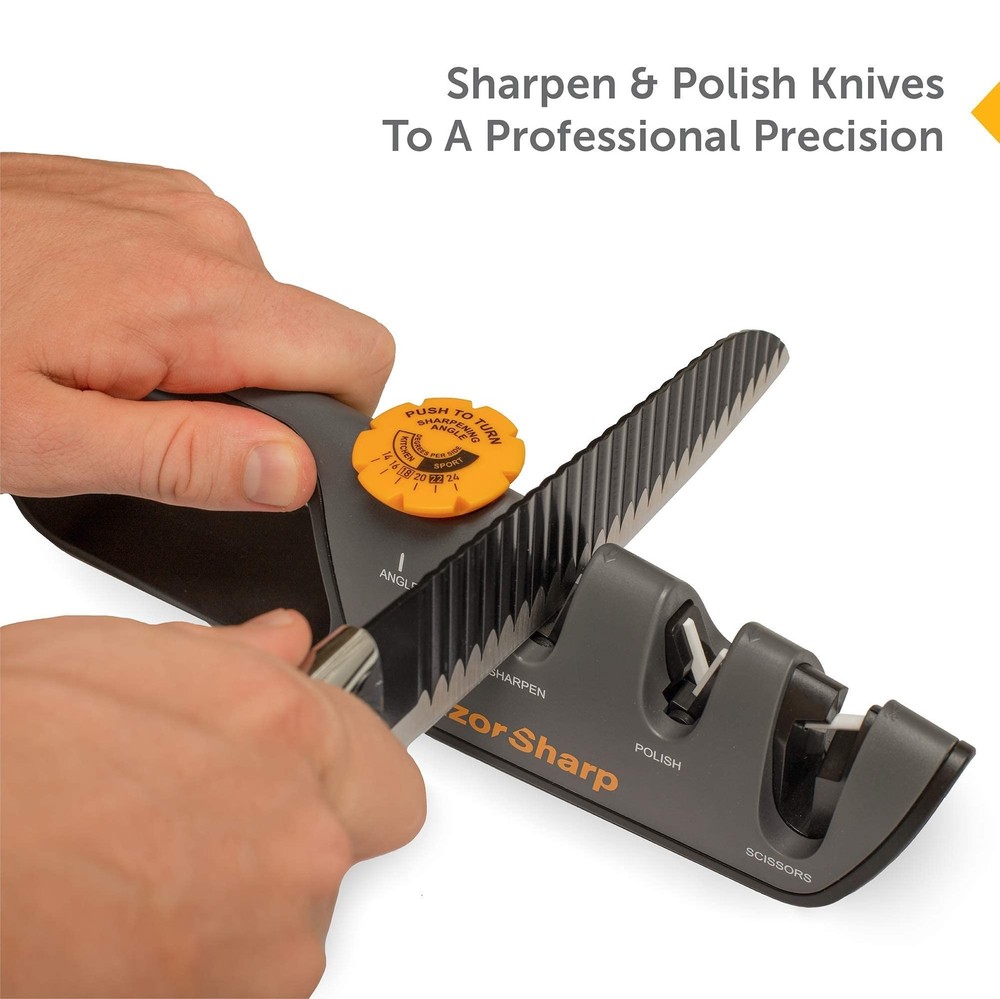 RAZORSHARP™ Knife Sharpener With Adjustable Angle Guide — Diamond-Coated Cera...