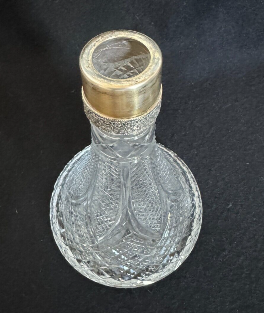 Soviet Kiev Cut Crystal 875 Silver Collar Decanter