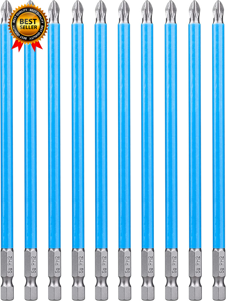 10Pcs 6-Inch Long Phillips Screwdriver Bit Set Magnetic Ph2 Impact Driver Bits