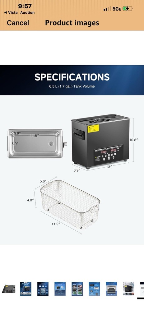 CREWORKS 6L Ultrasonic Cleaner with Timer Heating Machine Sonic Cleaner