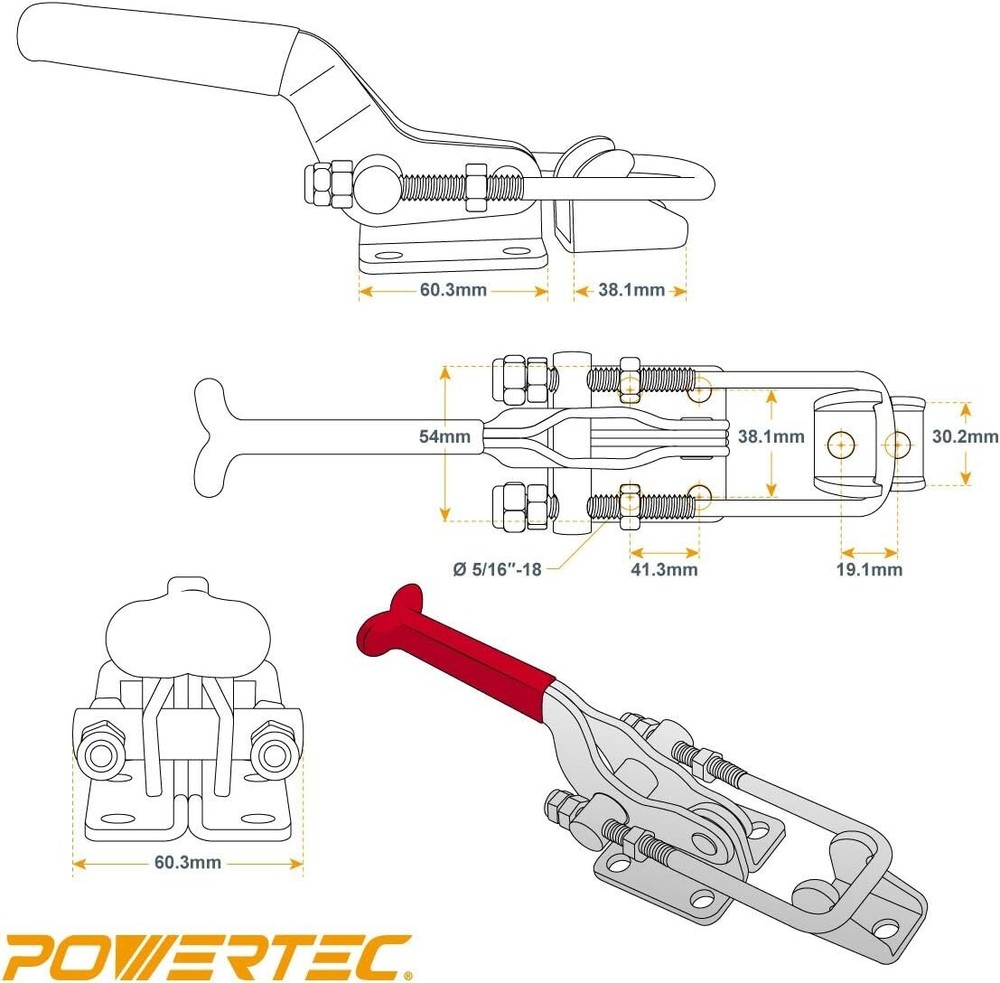 POWERTEC Latch-Action Toggle Clamp, 2000 lbs Capacity, 40341(20306)