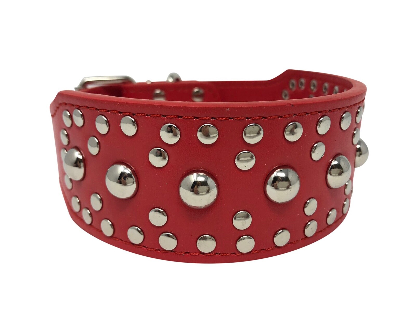 Dog Collar Studded Rivet Adjustable Faux Leather 2" wide S M L XL 13 Colors
