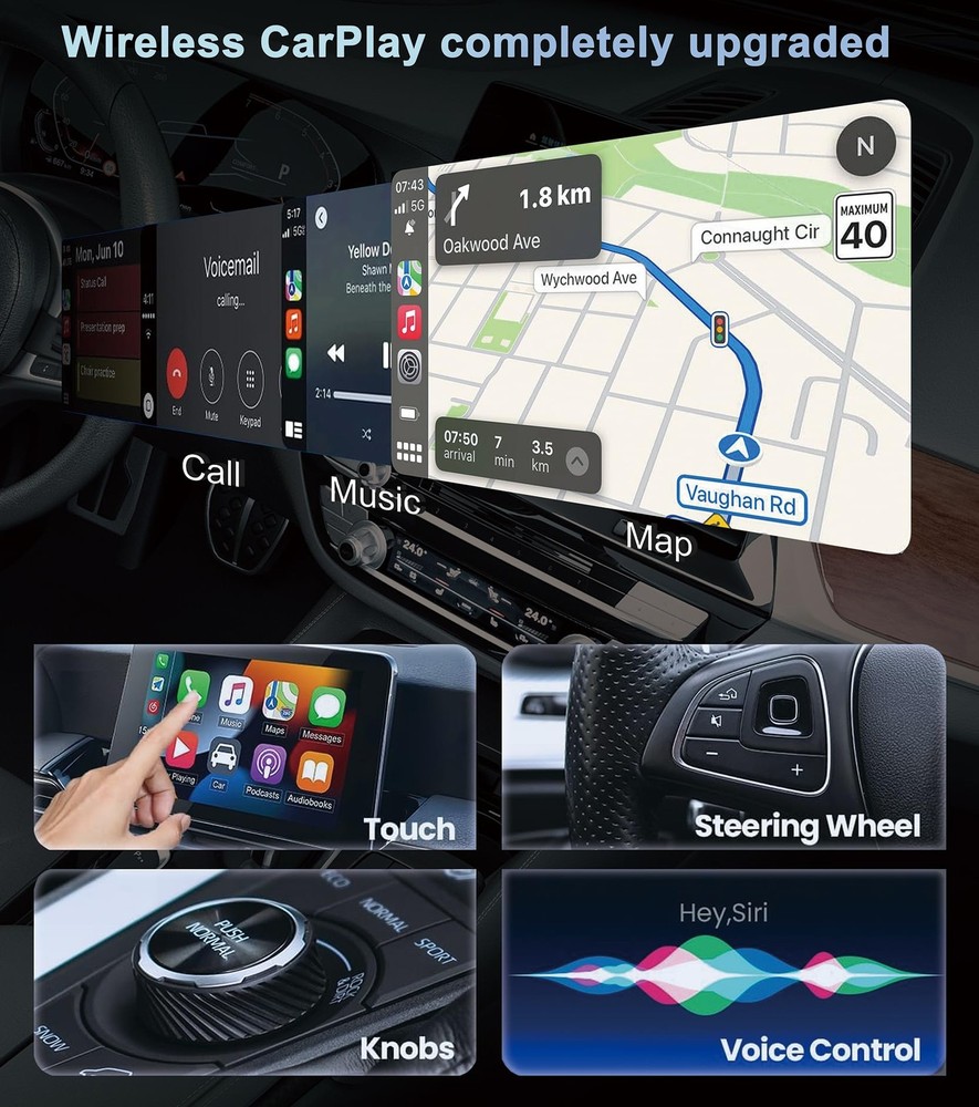 CarPlay Wireless Adapter, Compatible with CarPlay+Android Auto, Silver