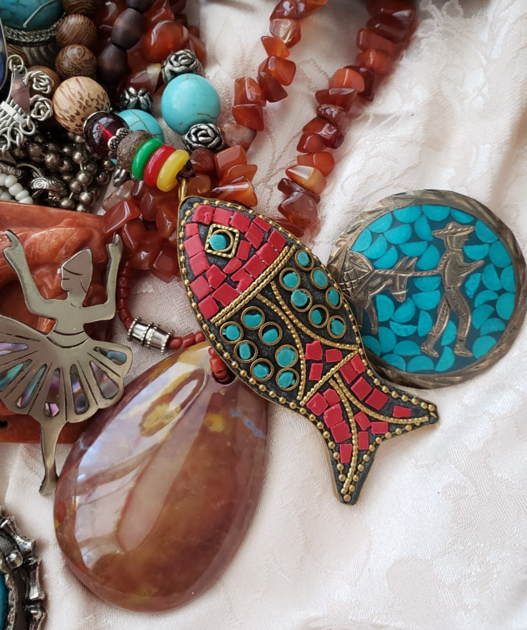 Southwest jewelry lot Sterling Brass Turquoise etc Singed J King DTR Deplause&