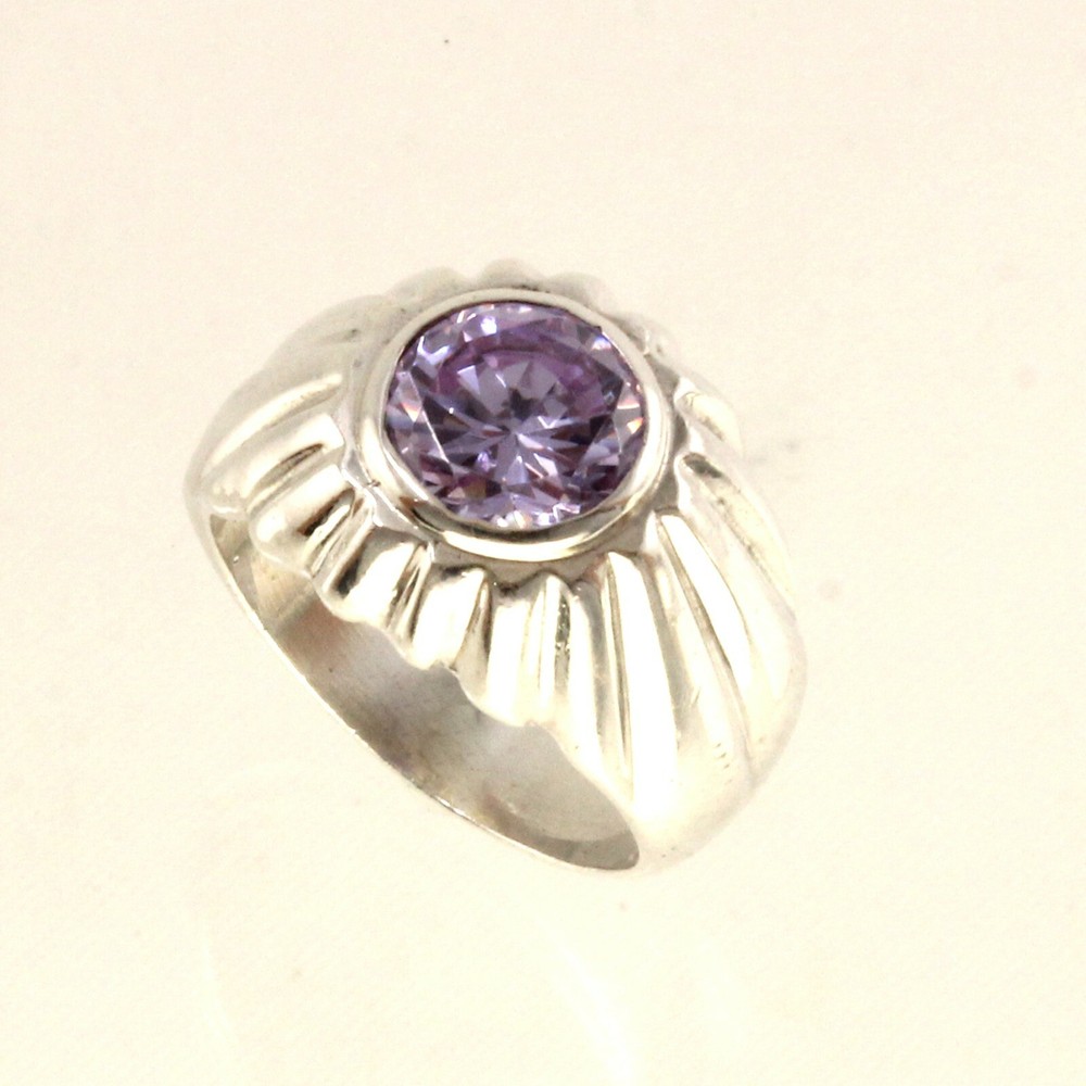 Solid Sterling Silver .925 Classic Round-Cut Amethyst Solitaire Ring TPJ