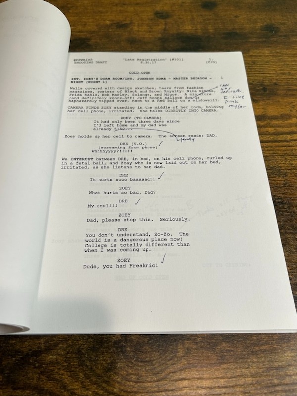 Grownish first episode 101 Late Registration TV script ABC 2017