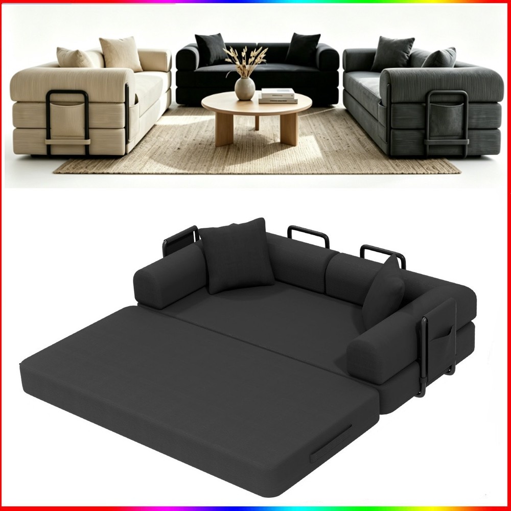 79" Corduroy Convertible Compression Sofa Bed Folding Floor Sofa Sleeper Couch