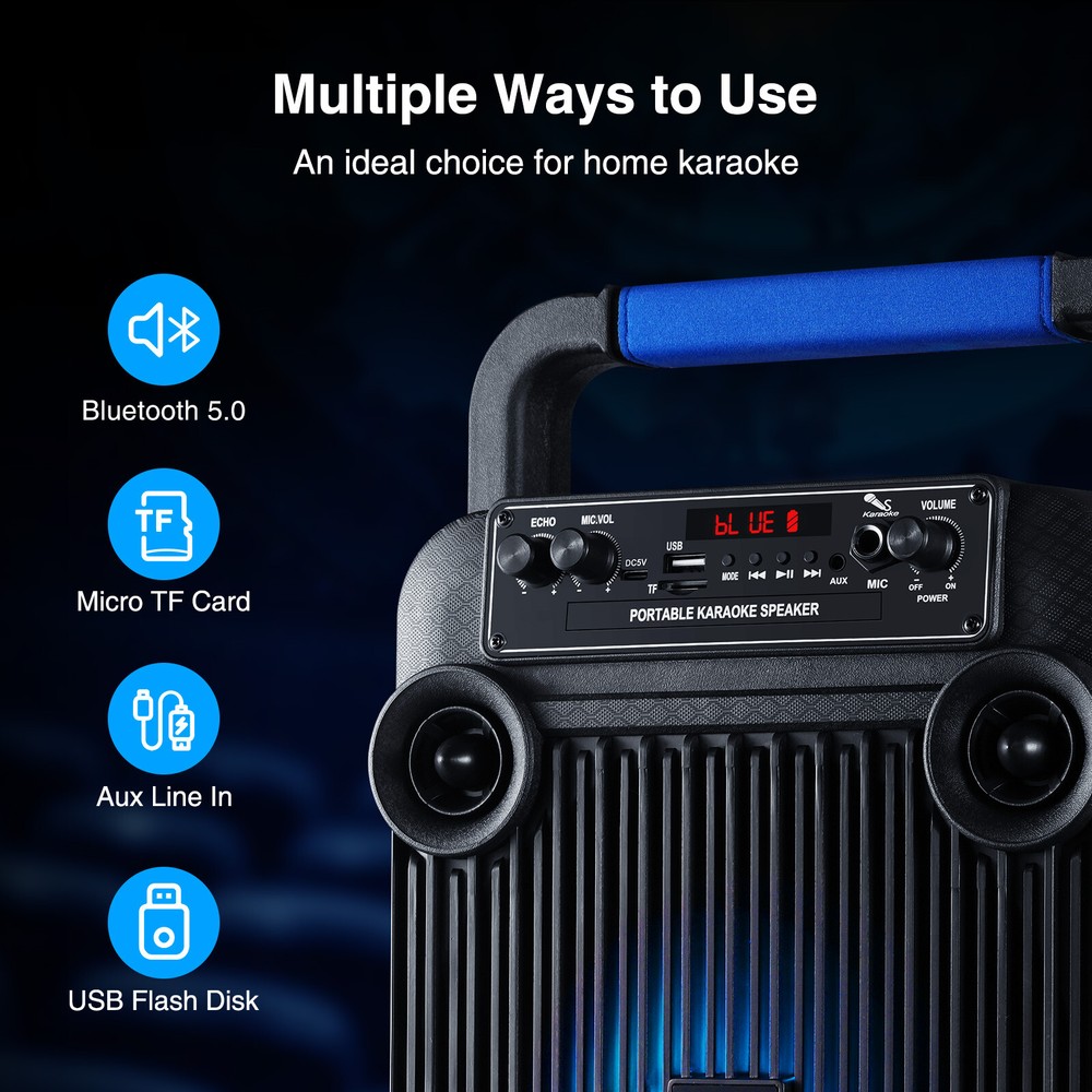 JAMELO Karaoke Machine Portable Bluetooth Speaker with Wireless Microphone