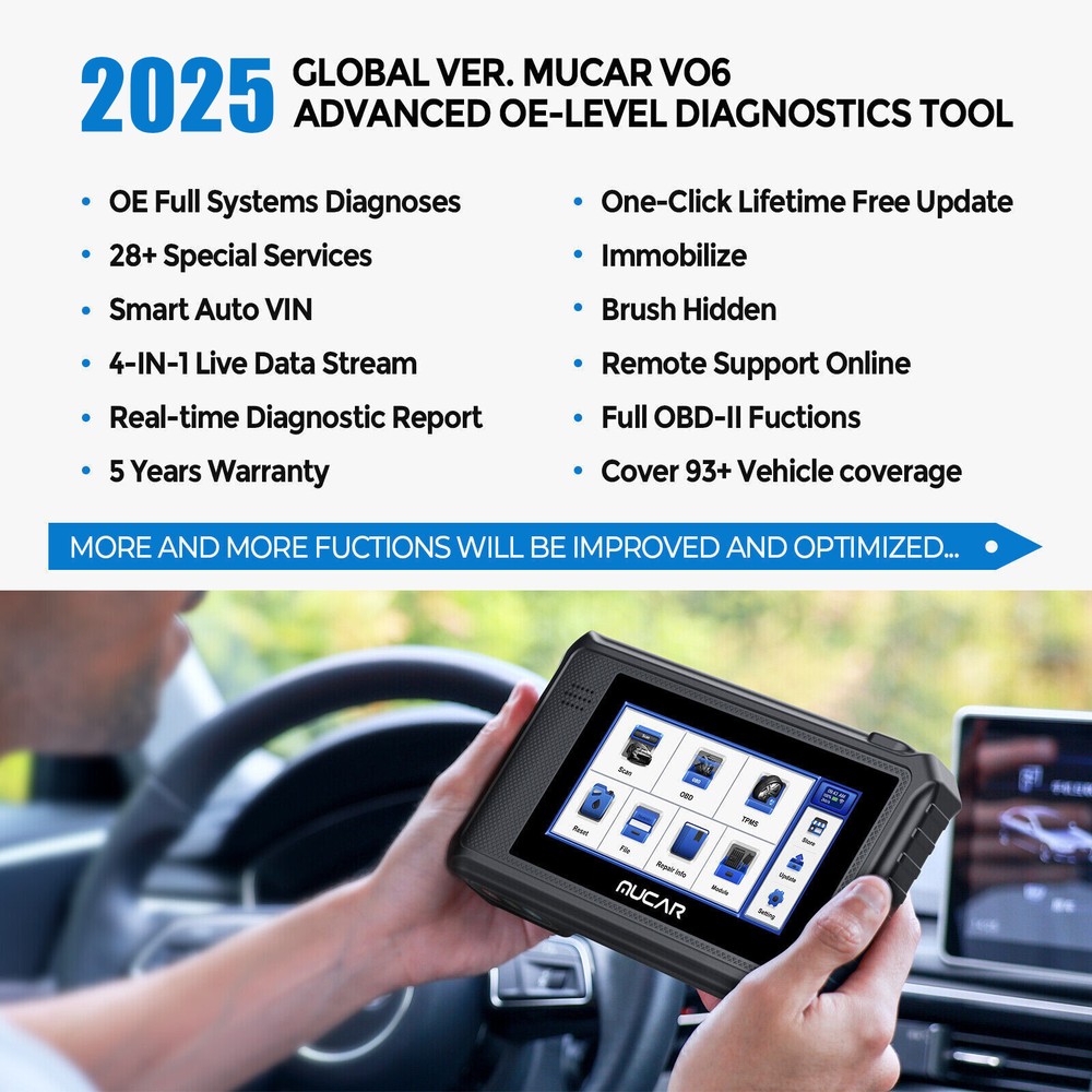MUCAR VO6 All Systems Auto Diagnostic Scanner OBD2 Scanner E-CU Coding 28 Resets