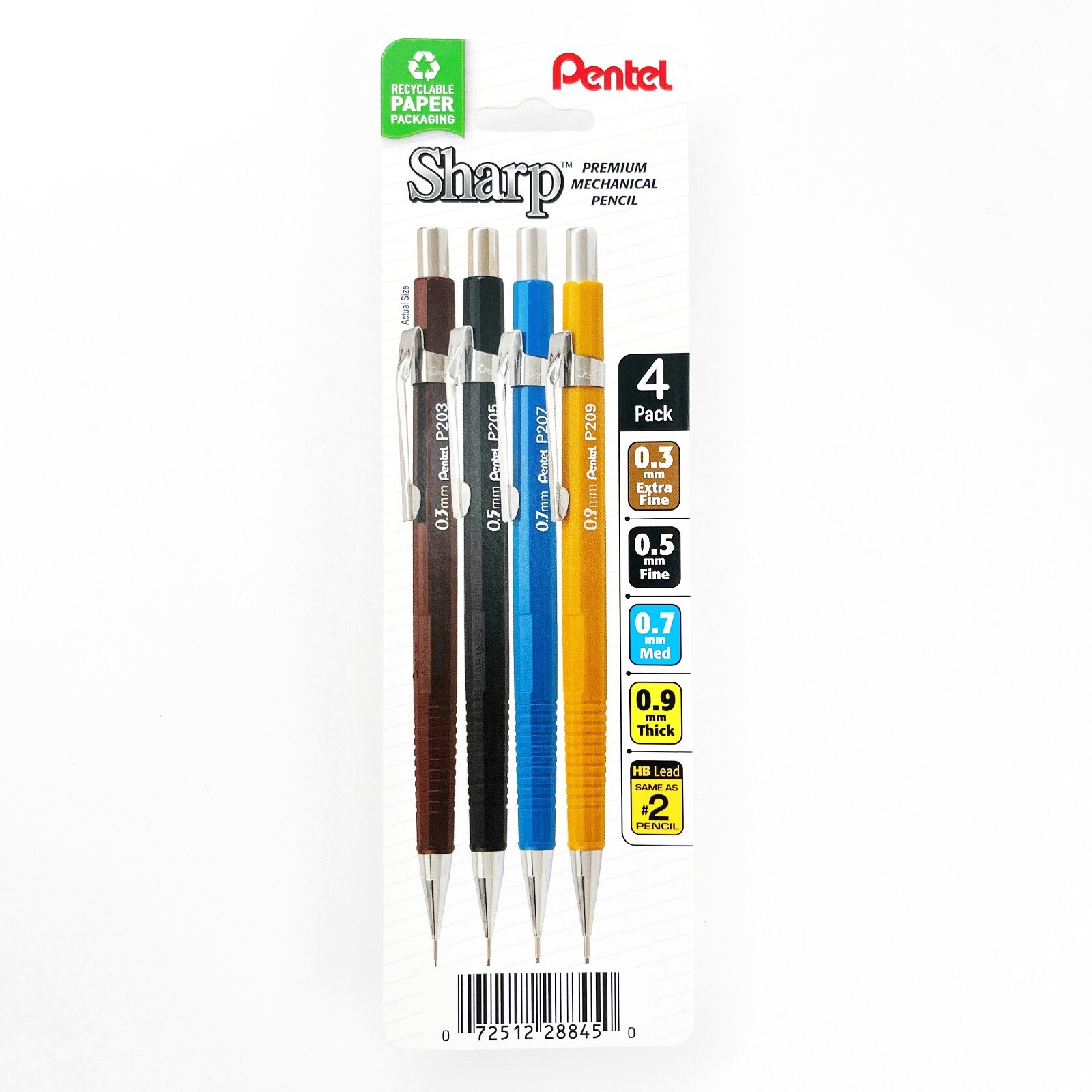 Pentel P200 Series Mechanical Pencil Set of 4-0.3/0.5/0.7/0.9mm