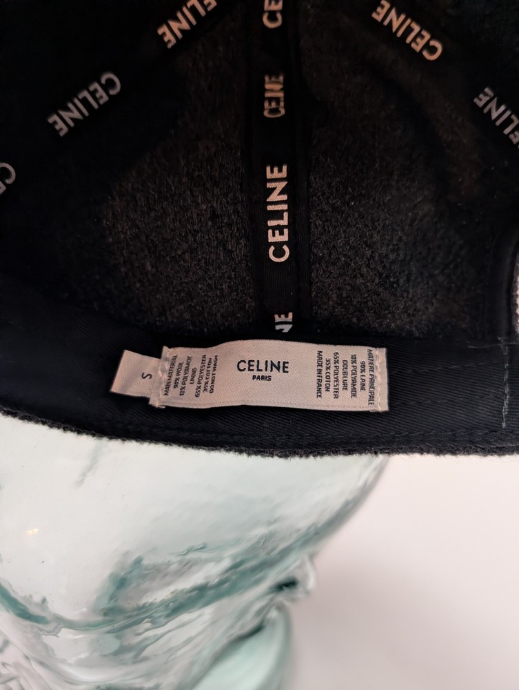 Celine Initial Baseball Cap In Wool Grey And Black - Size Small