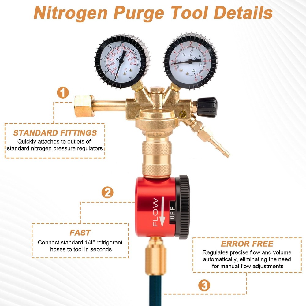 Upgraded Nitrogen Purge Tool with & Brazing Modes, 1/4" Flare ‎red