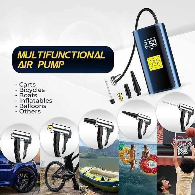 150 PSI Air Compressor Tire Inflator Fits Car Moto Bike Tires Air Pump Cordless