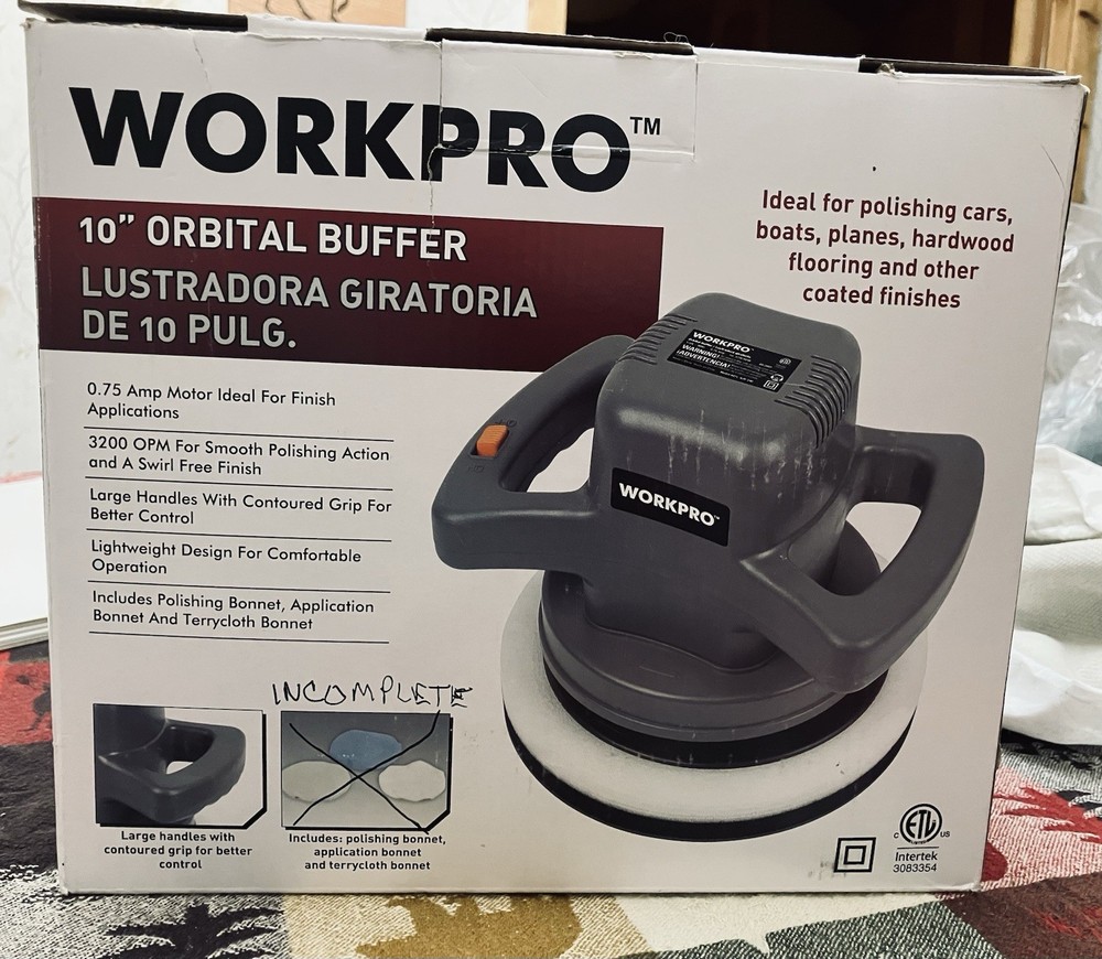 Workpro 10" Orbital Buffer Model Q1L-AJ6-240, USED, Incomplete Bonnet Set