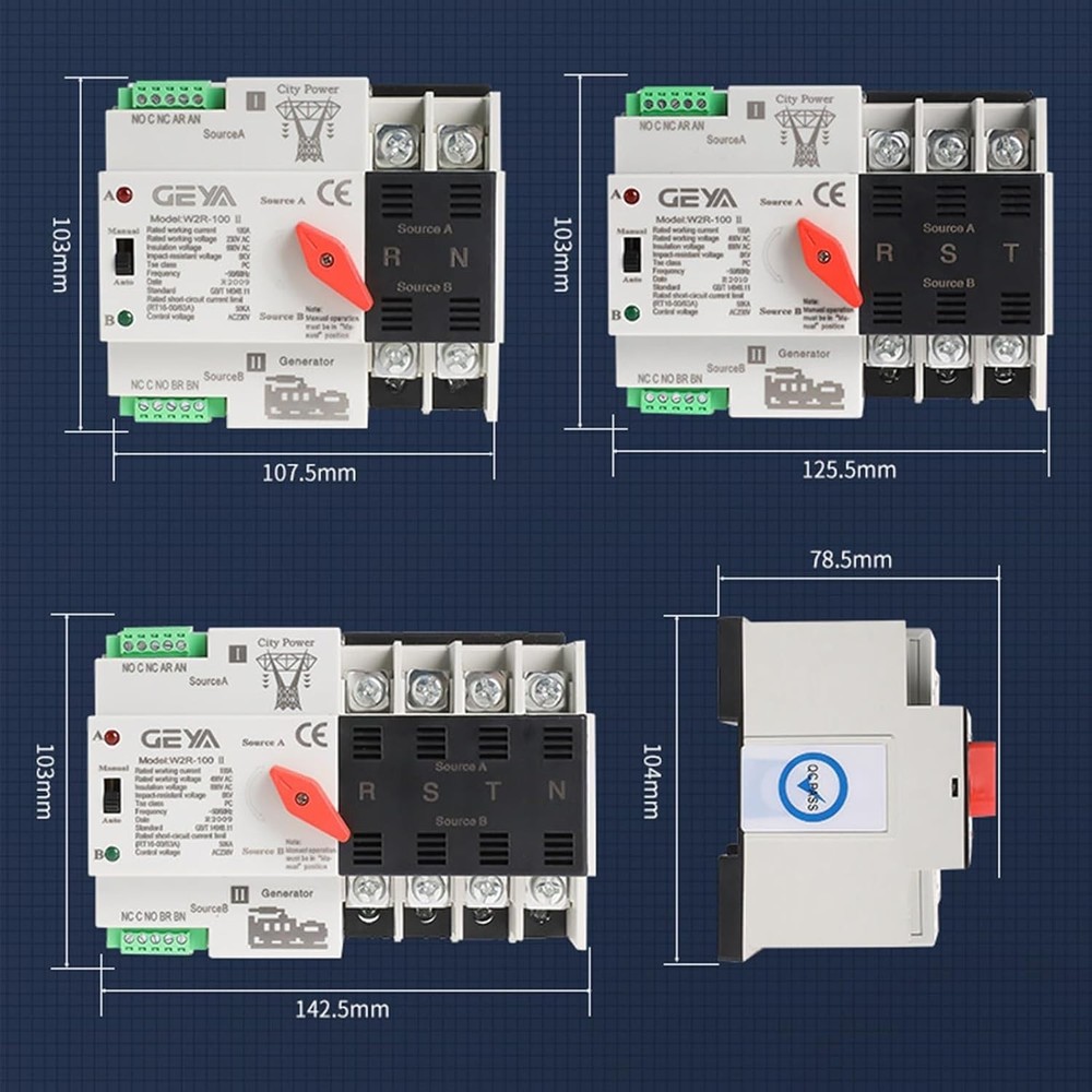Compact 3-Pole Automatic Transfer Switch 100A for Home or Generator Use