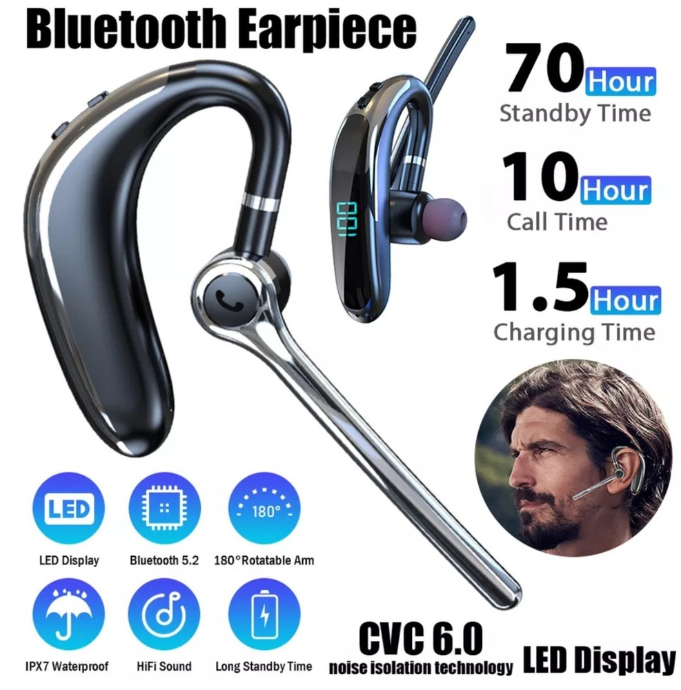 Wireless Bluetooth 5.2 Earpiece Headset Driving Trucker Earbuds Noise Cancelling