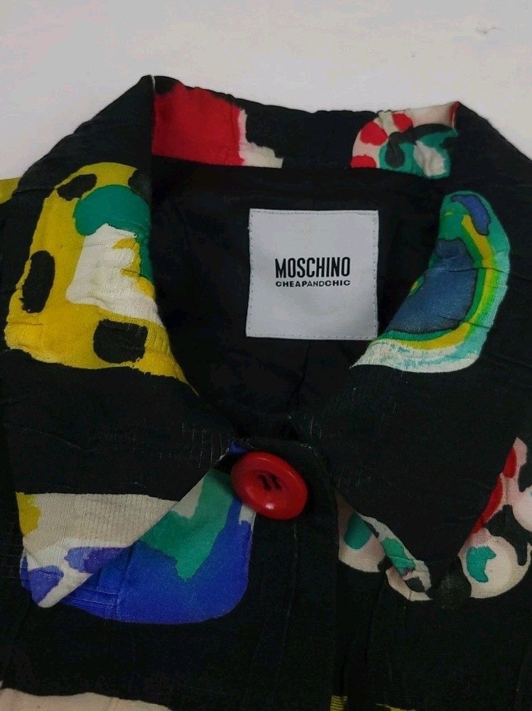 Moschino Cheap And Chic Jacket Black Multicolor Lined Italy Abstract Pattern