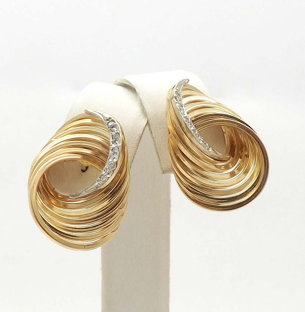 Solid 14k Gold Natural Diamond Twisted Circle Infinity Stud Earrings Setting