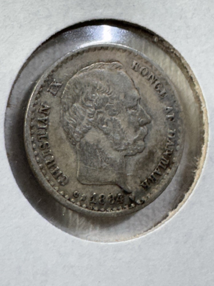 1884 Denmark 10 Ore Small Silver Coin Cleaned