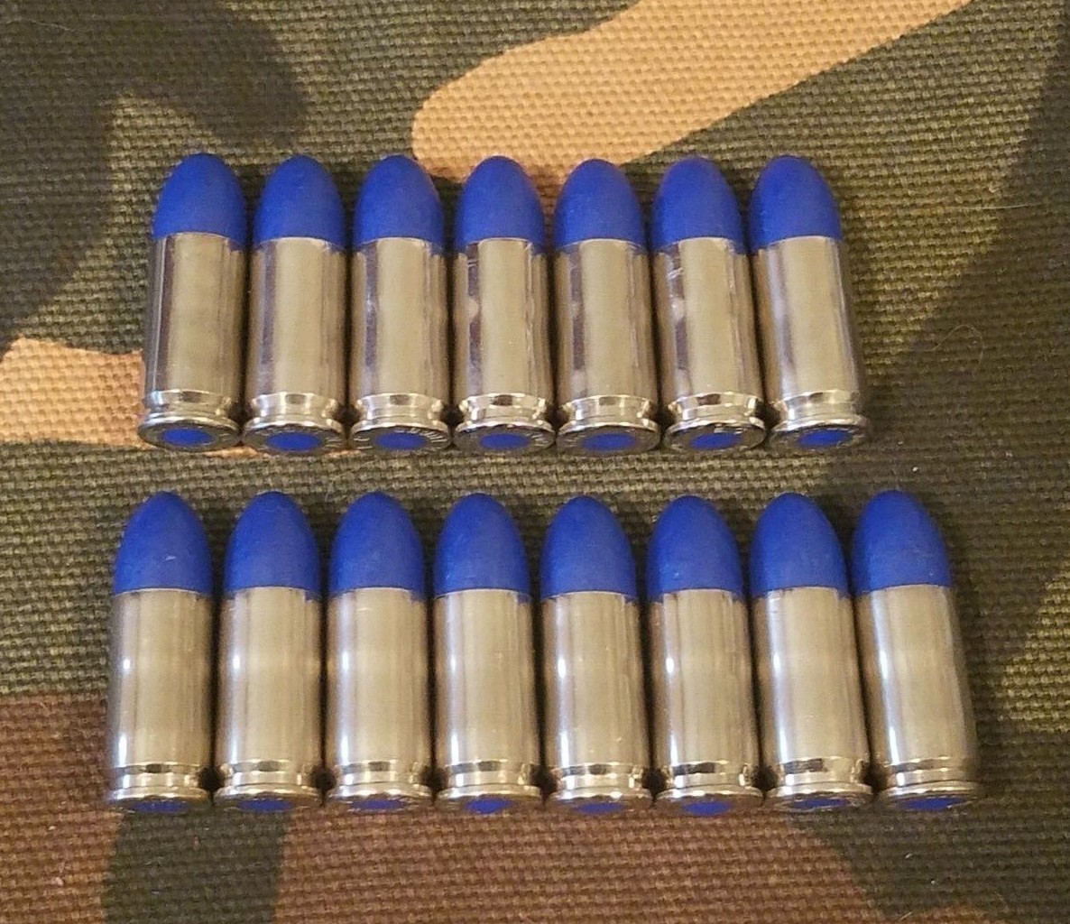 9MM LUGER SNAP CAPS SET OF 15 (BLUE+NICKEL)