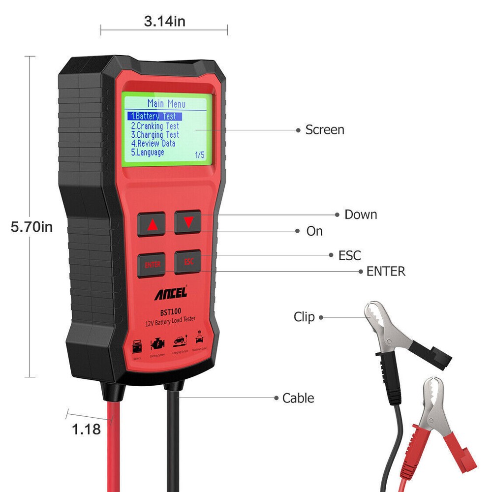 12V Auto Battery Diagnostic Load Tester Cranking Charging Analyzer ANCEL BST100