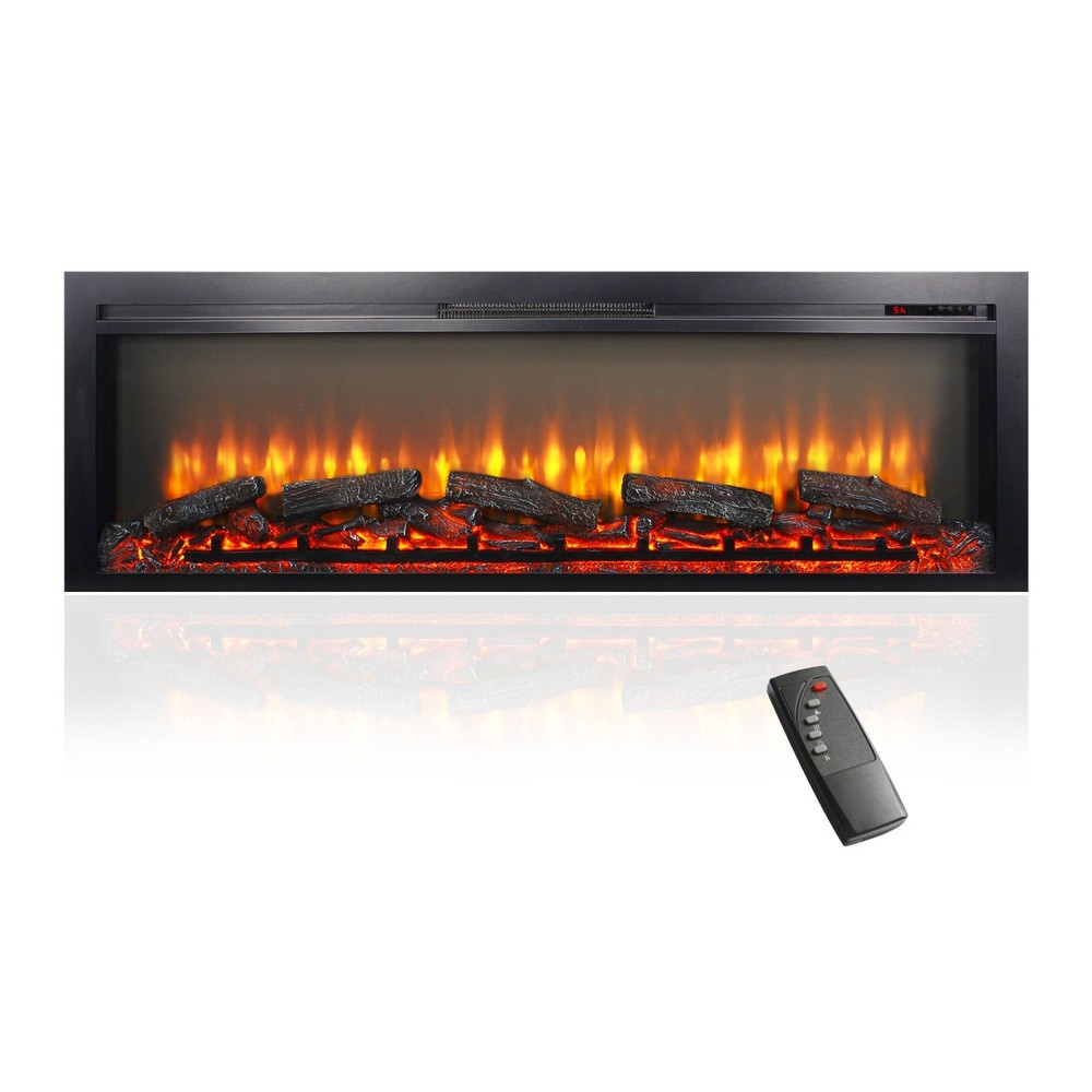 54" Wall Recessed Electric Fireplace Touch Panel Heater w/ Remote & Timer 1500W