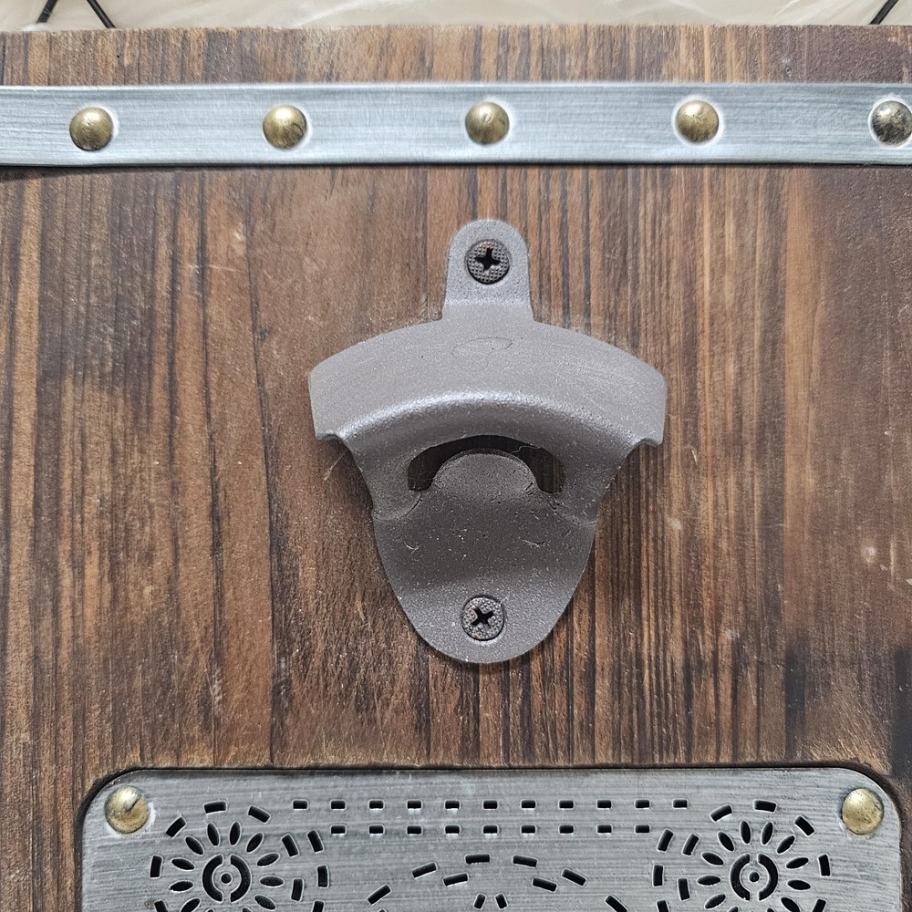 Wall Mounted Bottle Opener Magnetic Cap Catcher Star Punched Tin Panel Rustic