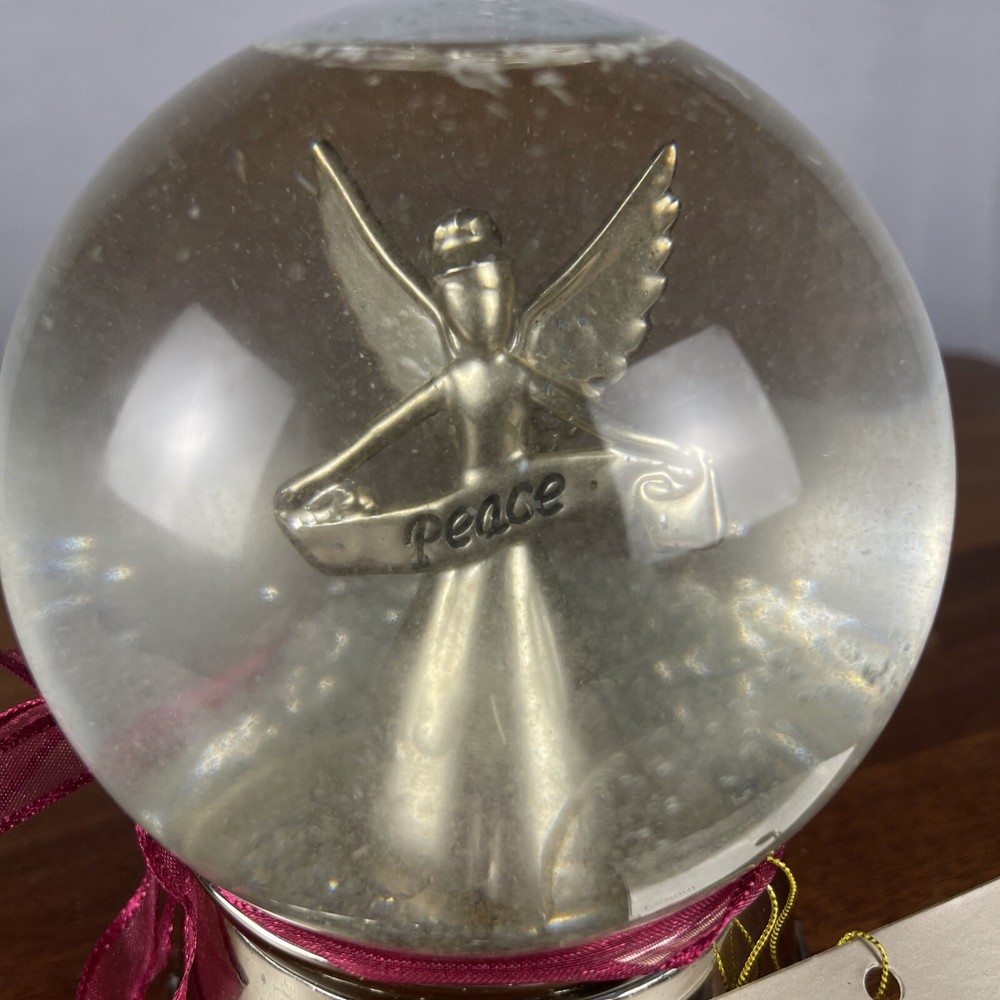 Christmas Snow Globe Silver Angel Peace 5” READ
