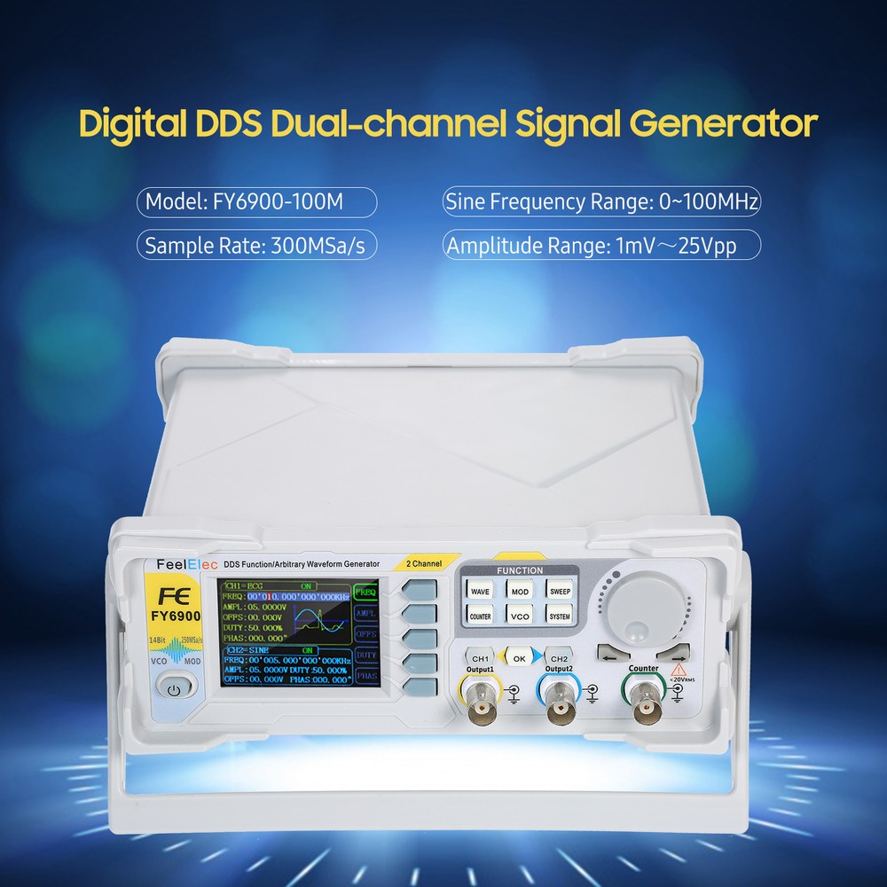 100MHz Function Signal Generator 300MSa/s DDS Dual-channel Frequency Meter I9D7