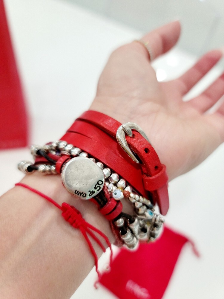 Unode50 Wraparound Red Leather Bracelet 100%Spain