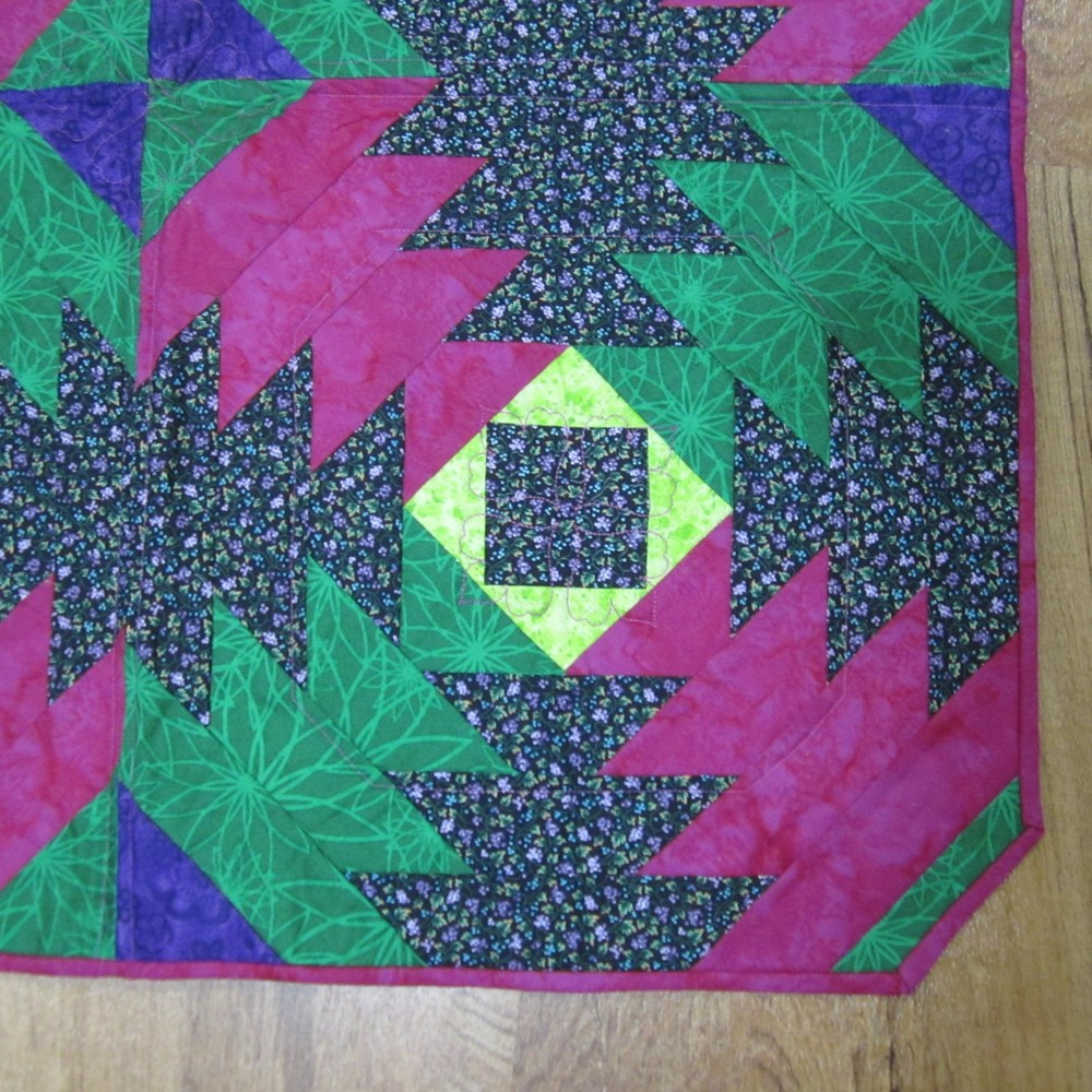 Hand Made Quilted Table Topper Bright Fabrics 33" Square Spring & Summer