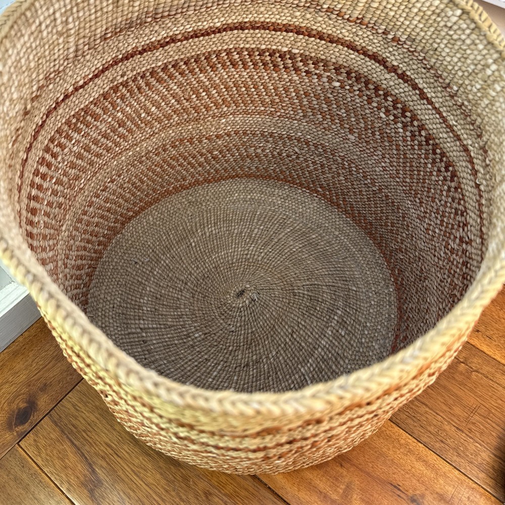 Patterned Woven Basket 12" Organic, Rustic Organizing -Auburn Stripe Iringa