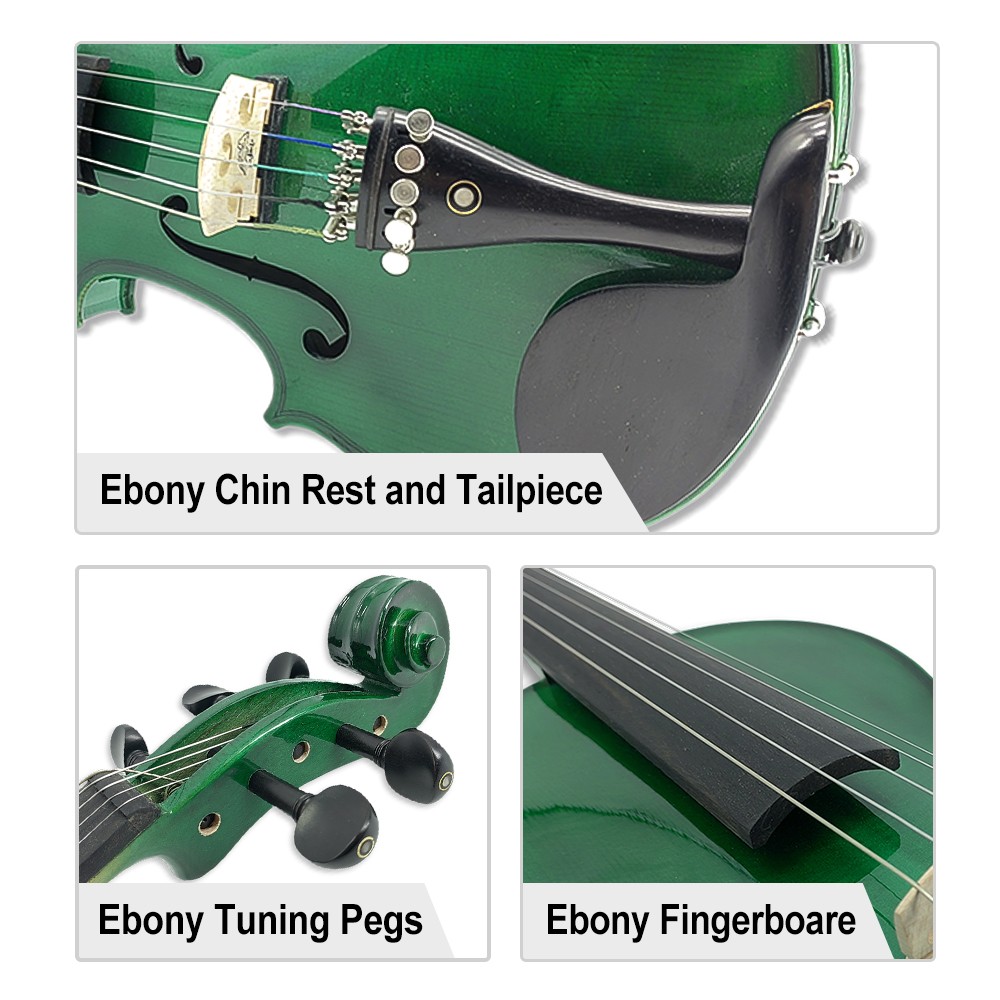 5 String Electric Violin Green 4/4 Beginner Kit with Case Bow and Accessories