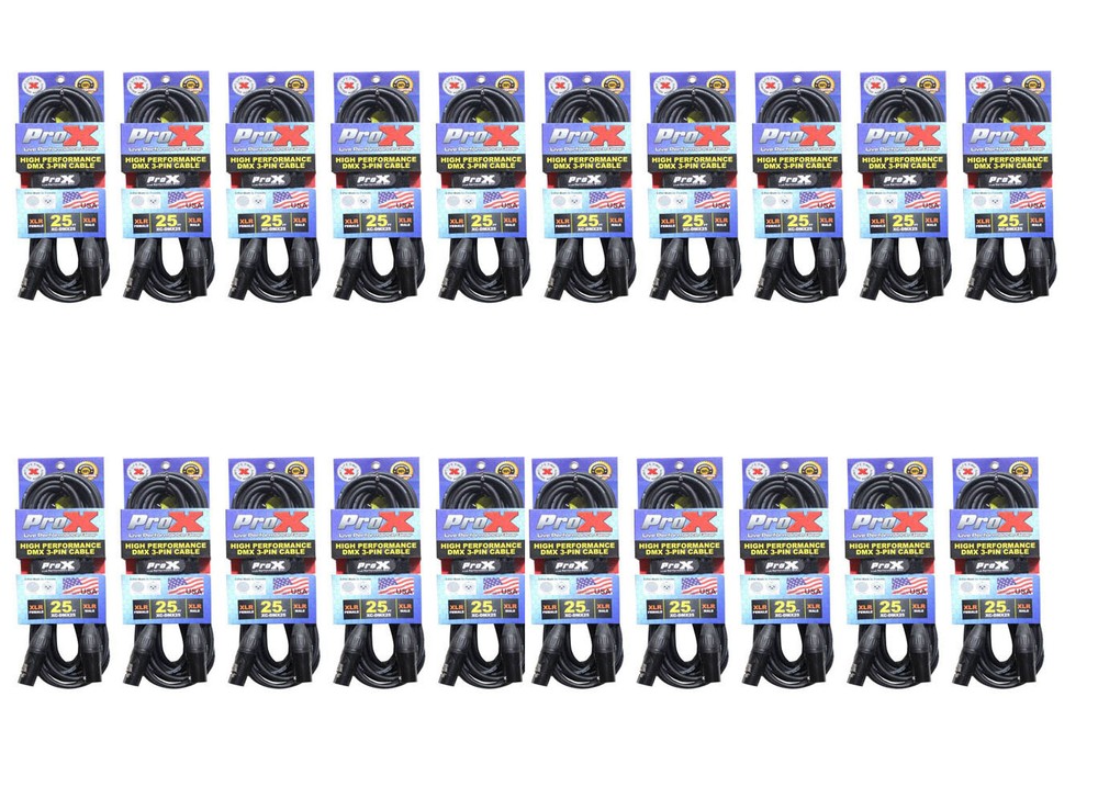 20 DMX Cables 3 Pin 25ft High Performance Lighting Cables - Data Cable by PROX