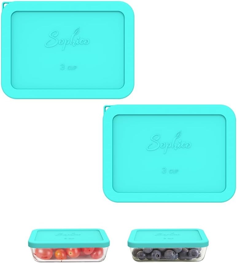 Sophico 3 Cup Rectangle Silicone Storage Cover Lids Replacement MINT - 2 PACK