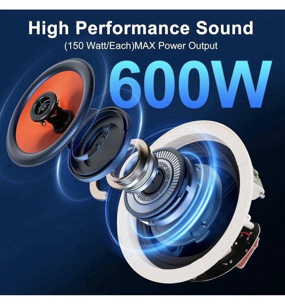 STUDIOFINIX 6.5" Bluetooth Ceiling Speakers 600W Wired Recessed Speaker System
