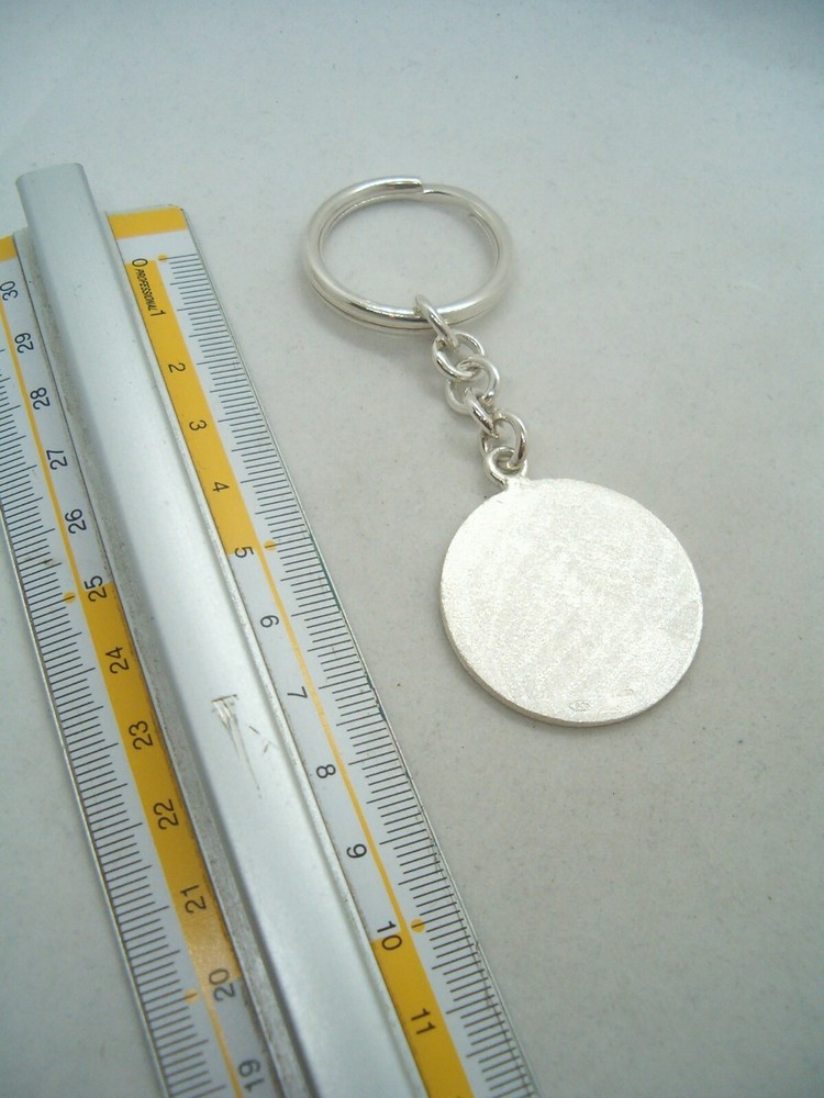 925 Silver Engraved Satin Round Plate KEYCHAIN - Size large