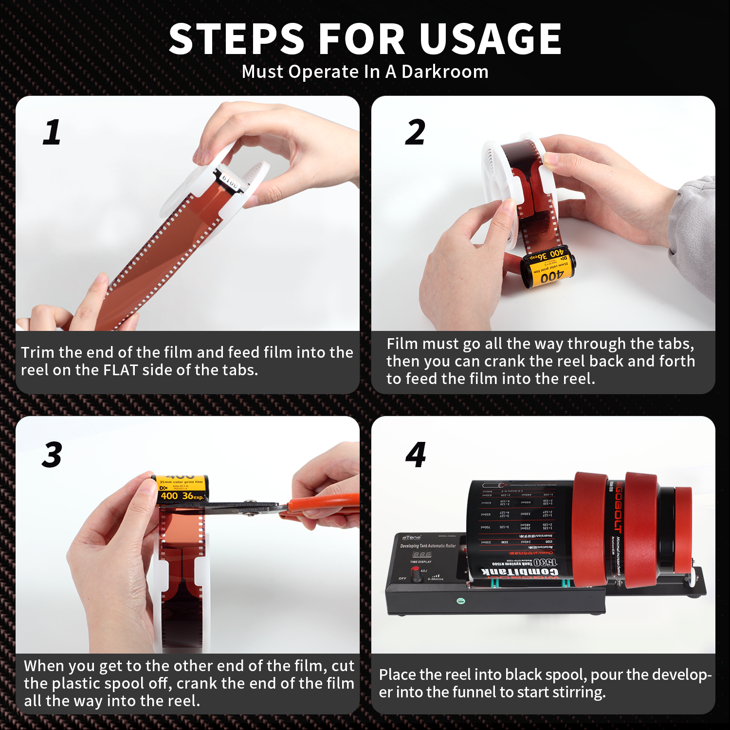 Developing Tank 3 Spirals 120 135 4x5 B&W film Negative Darkroom Processing