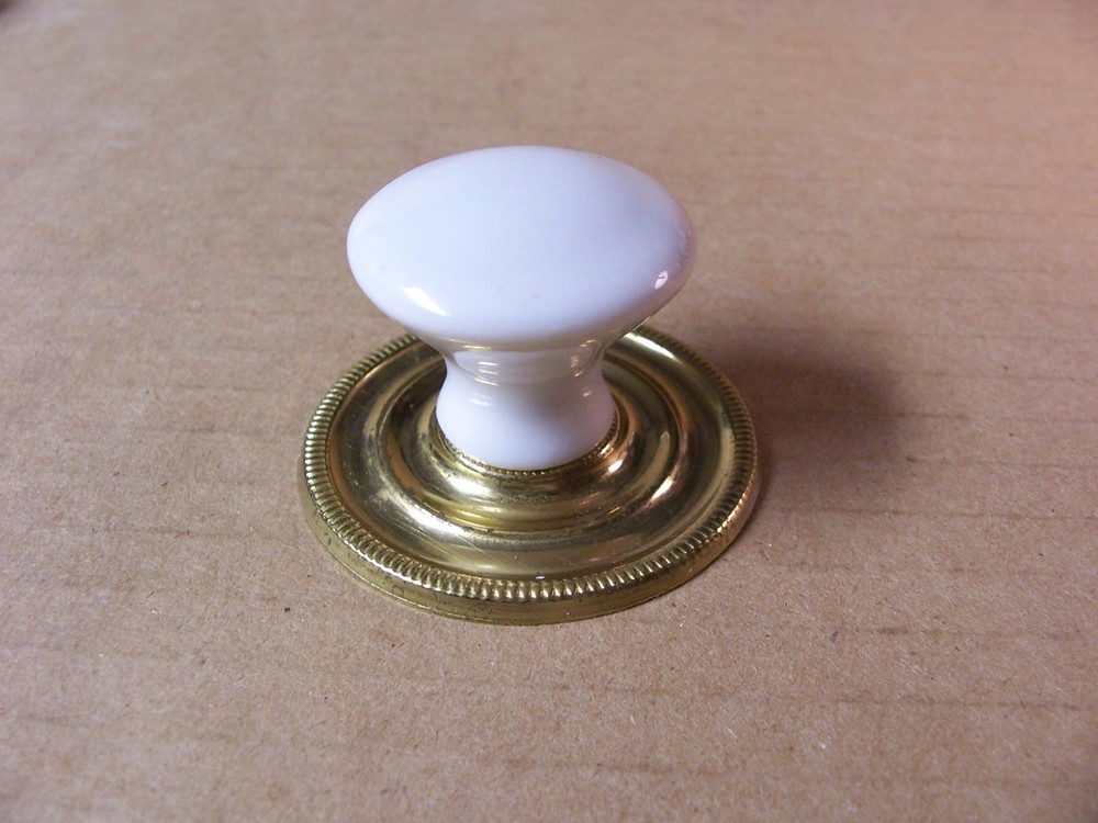 (3) CERAMIC DRAWER PULLS / KNOBS WITH BACK PLATES -- ORIGINAL SCREWS INCLUDED